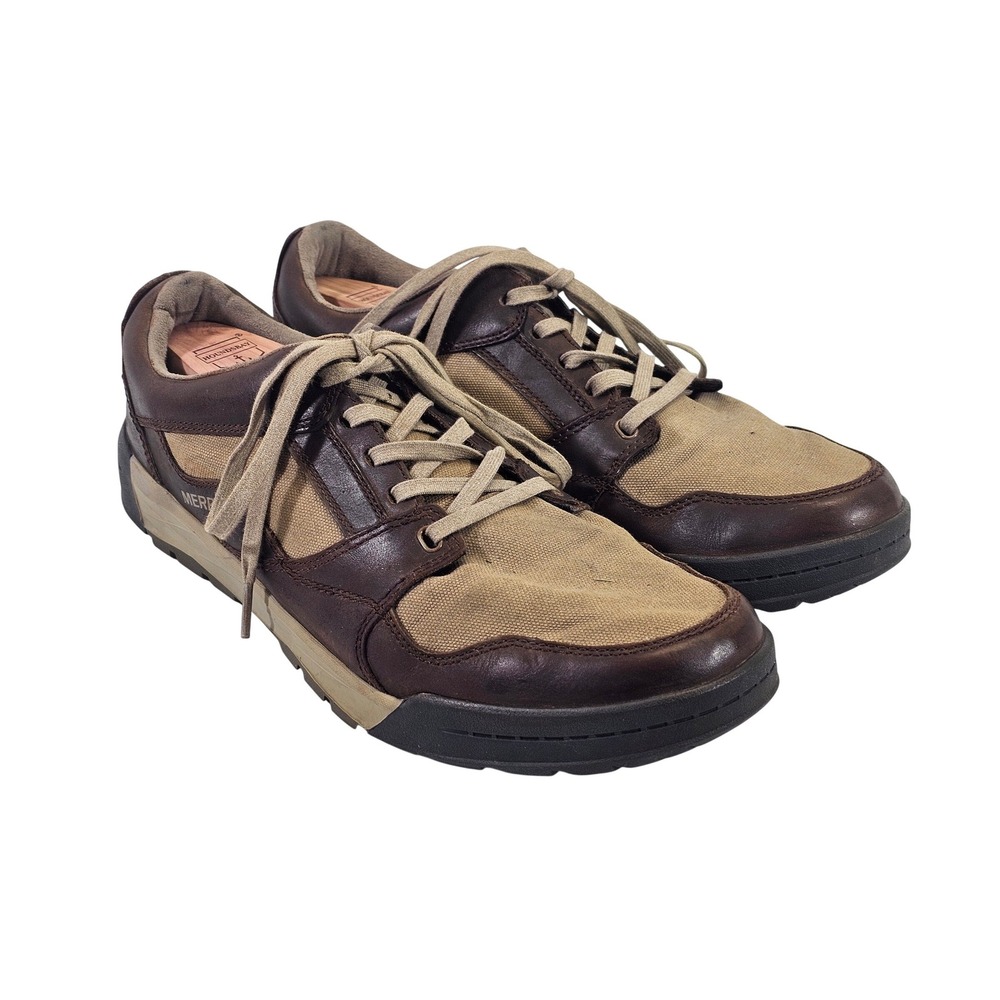 Merrell Boulder Mens 13 Brown Leather Canvas Hiking Shoes‎ J91411 Low Top